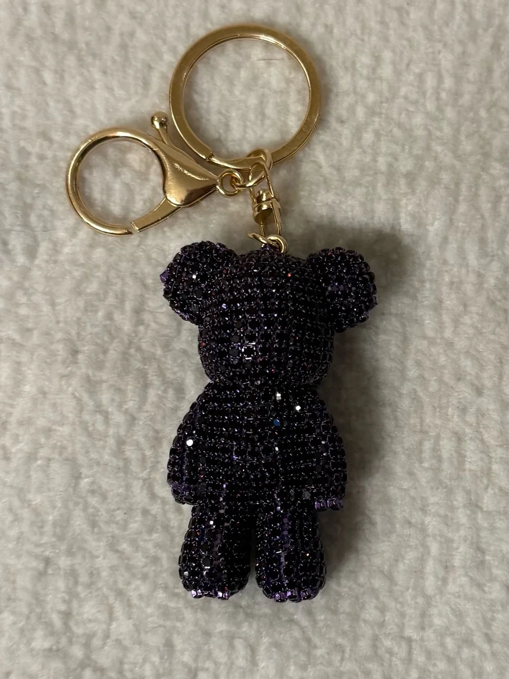Rhinestone Teddy Bear Bag Charm Sparkly Purple Purse Accessory